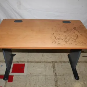 Straight Computer Desk w/Pyrography Design