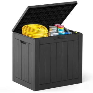 DUMOS 31-Gallon Lockable Outdoor Deck Box Black