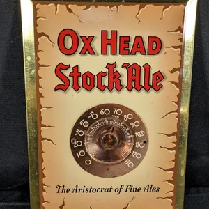 TOC TIN BEER SIGN THERMOMETER OX HEAD STOCK ALE
