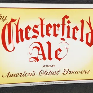 TOC TIN SIGN TRY CHESTERFIELD ALE YUENGLING & SON POTTSVILLE PA