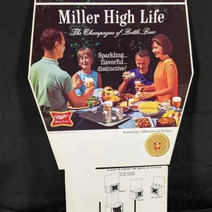 NOS CARDSTOCK 6 PACK DISPLAY SIGN BACKYARD USA MILLER HIGH LIFE BEER