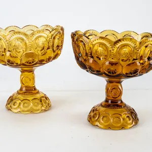 Vintage L.E. Smith Amber Glass Moon and Star Pedestal Bowls