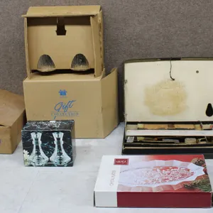 Boxed Glassware and Sewing Tools