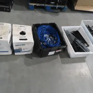 Lot - (2) Boxes of Communication Cable, Network Lines, Server Rack Supports.