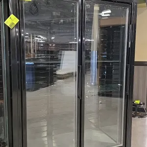 MEI 54-31 self-contained 2-door floral display case. Features black exterior, interior slatwall backing, glass shelving, and double glass doors. S/N: 