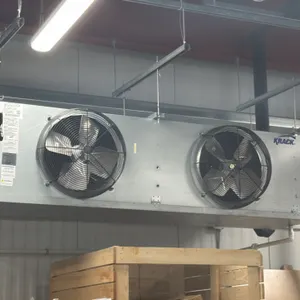 2021 Krack MSD24A-0450TVA-T ST ST ST ST 2-fan room evaporator unit cooler. Features two fans with guards and an attached electrical disconnect box. S/