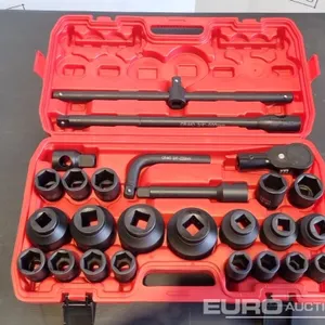 Unused 2026 Boss 3/4" 26pc Heavy Duty Pneumatic Socket Set, 4" Connecting Rod, 8" Connecting Rod Quick Ratchet Wrench, 20" Sliding Road, L Handle Slid