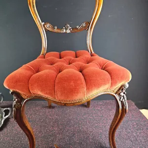 Victorian Balloon Back Chair with Red Upholstery and Brass Casters