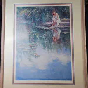 Gartenbach Signed Framed Print, Woman by Water, 31x36 Inches