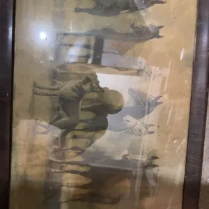 Two Framed Prints: Horses with Dog and Western Cowboy Scene