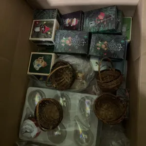Hallmark Christmas Ornaments and Woven Baskets Lot