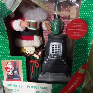 Animated Musical Holiday Santa Figure with Bear and Stove