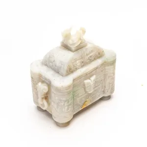 CHINESE CARVED SOAPSTONE DING VESSEL WITH LID