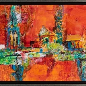 SHIRLEY MANCINO "VILLAGE LIFE I" MIXED MEDIA