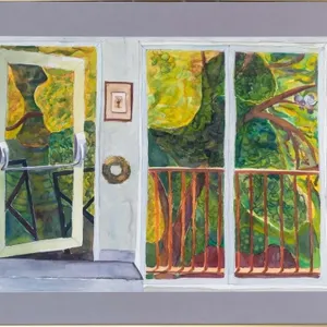 S. NOUVET BALCONY VIEW WITH PIGEONS WATERCOLOUR