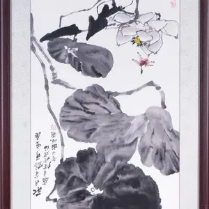 CHINESE LOTUS AND DRAGONFLY INK WASH PAINTING