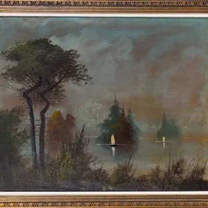 UNSIGNED LAKE SCENE OIL PAINTING