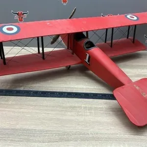 Handmade Biplane. Tail Rudder Missing. 31”W.