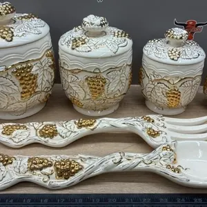 Vintage Ceramic Canisters & Decor Fork/Spoon.