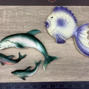 Vintage Chalkware Fish & Bisque Dolphins.