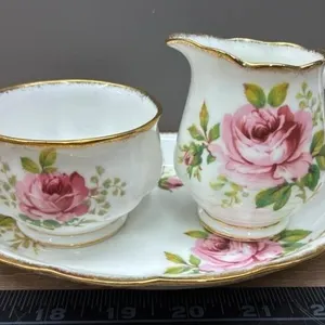Royal Albert American Beauty Cream, Sugar & Tray.