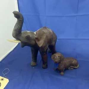 Wood Carved Elephant - Wood Dog Statue