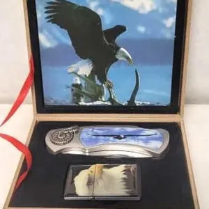 Eagle Knife & Lighter in Wood Box