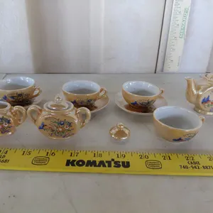 Vintage Hand Painted Oriental Miniature Tea Set, Missing 1 Plate