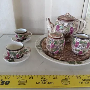 Miniature Ceramic Grape Pattern Tea Set