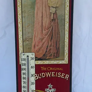 Vintage Budweiser wooden 23"  thermometer advertising sign w/ the Gibson Girl artwork