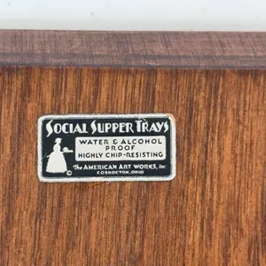 Vintage wood-framed serving tray made by the American artworks of Coshocton, Ohio