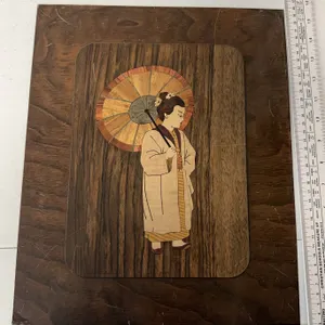 Antique Metal artwork Japanese marquetry piece dated Sept. 1912