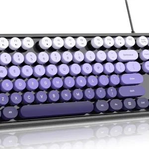 Keyboard Wired, Full Size Retro Typewriter Keyboard Round Key, USB