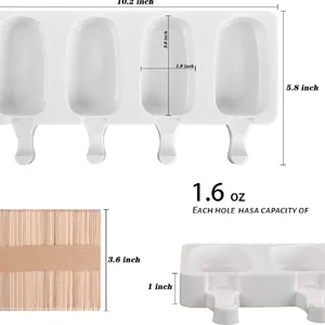 Popsicle Silicone Molds Set, 2 PCS Ice Cream Molds with Wooden Sticks