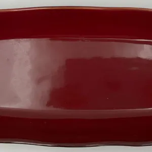 Tastefully Simple Red Ceramic Elongated Serving Platter Tray 13"