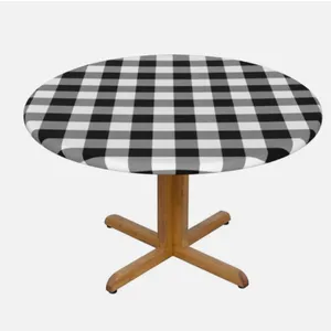 Buffalo Plaid Black & White Check Round Tablecloth Waterproof Stain Resist