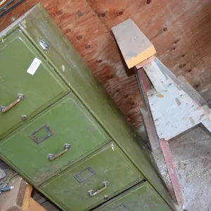 Antique Steel 4-Drawer Filing Cabinet, Saw Horse