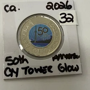 2026 Uncirculated Canadian Toonie 50th Anniversary CN Tower Painted Glow in the Dark