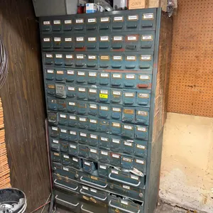 Heavy Duty Metal Parts Organizer full of Fasteners and More