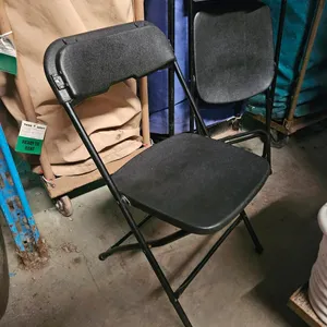 Black Plastic/Metal Folding Chairs, Approx. 50 with Cart