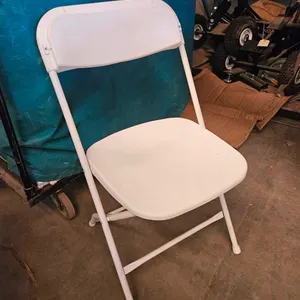 White Plastic/Metal Folding Chairs, Approx. 50 with Cart