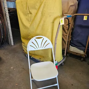 White Plastic/Metal Fan Back Folding Chairs, Approx. 48 with Cart