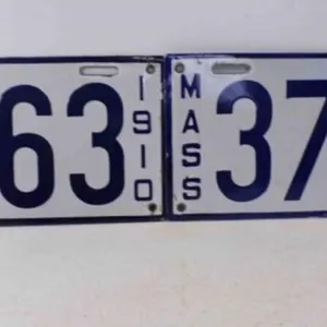 Pair 1910 Massachusetts Porcelain License Plates