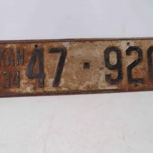 1934 Kansas License Plate White w/Black Numbers