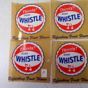 4 Vintage Whistle Soda Advertising Window Decals
