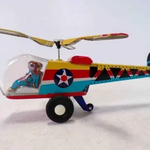 Vintage Tin Friction Helicopter Toy Original Box