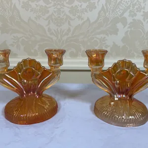 Marigold Carnival Iris and Herringbone Candelabras