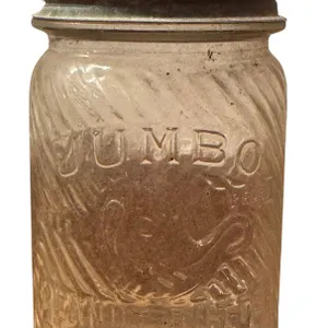 1930's Jumbo Peanutbutter Embossed Glass Jar with Metal Lid