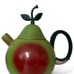 Vintage Copco Pear-Shaped Ceramic Teapot with Green and Red Glaze