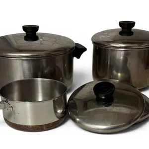 Four Revere Ware Stainless Steel Cookware with Copper-Clad Bases